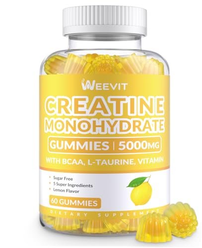 Creatine Monohydrate Gummies 5g, Chewable Creatine Monohydrate Gummy for Men Women, Creatine Monohydrate Supplement for Muscle Strength Energy with L-Taurine, B12 - Lemon Flavored