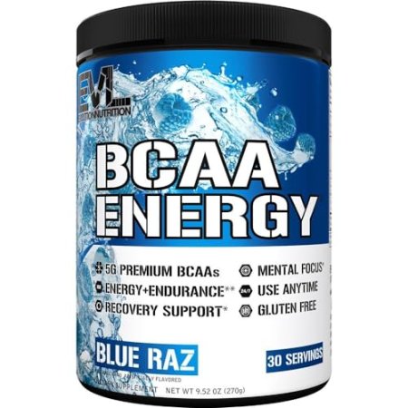 EVL BCAAs Amino Acids Powder - BCAA Energy Pre Workout Powder for Muscle Recovery Lean Growth and Endurance - Rehydrating BCAA Powder Post Workout Recovery Drink with Natural Caffeine - Blue Raz