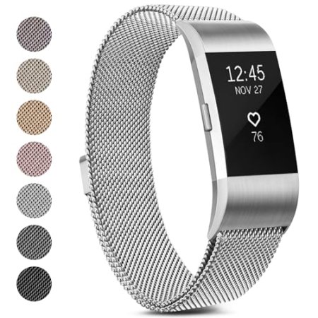 Meliya for Fitbit Charge 2 Bands Women Men, Stainless Steel Metal Mesh Loop Adjustable Magnetic Wristband Replacement Straps Compatible with Fitbit Charge 2 Fitness Tracker