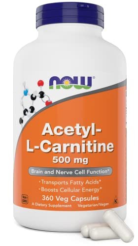 NOW Foods Now Acetyl L Carnitine 500mg, 360 Veg Capsules - Non-GMO ACL 500 mg Caps