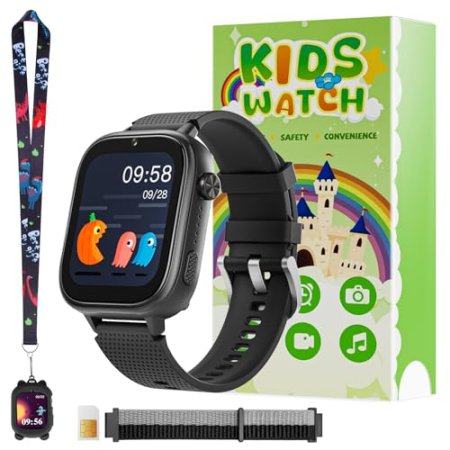 OKYUK 4G Kids Watch, Smart Watch for Kids with SIM Card, 47 Exciting Games, Two-Way Calling Feature, SOS Emergency Call Button Ideal for Kids Aged 3-12, Children’s Cell Phone Alternative (Black)