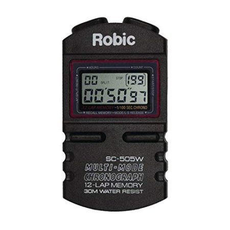 Robic Twelve Memory Chrono Stopwatch with Auto Lap-Counter and Up To 5th Place Times, Black (18140)