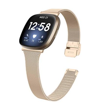 Stainless Steel Bands Compatible with Fitbit Sense/Sense 2/Fitbit Versa 3/Versa 4, Slim Breathable Mesh Replacement Bands for Women Man