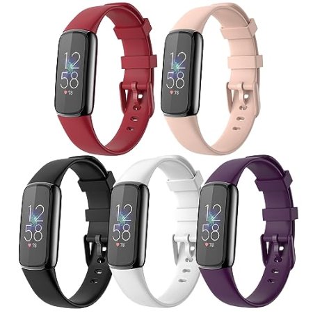 TiMOVO 5 Pack Sport Straps Compatible with Fitbit Luxe Band,Soft Silicone Sport Band for Women Men,Replacement Wristband for Luxe Special Edition Fitness Tracker
