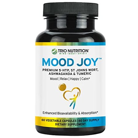 Trio Mood Joy | Premium 5-HTP, St Johns Wort, Ashwagandha & Turmeric | Ashwagandha Capsules to Promote Natural Calm & Relaxed Mood* | Mood Support Supplement* | 60 Day Supply