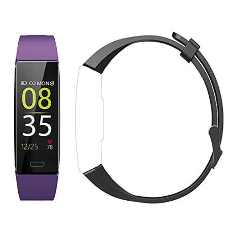 ZURURU Y39 Purple Fitness Tracker Bundle with One Black Replacement Strap