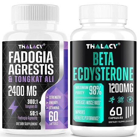 1200MG Beta Ecdysterone Supplement with Fadogia Agrestis 1400mg and Tongkat Ali 1000mg for Maximum Strength, Energy & Muscle Building Bundle