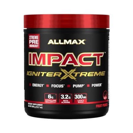 ALLMAX Nutrition - Impact Igniter Extreme Pre Workout Powder - with Citrulline Malate, Beta - Alanine, Caffeine, Taurine, and, Betaine anhydrous (Fruit Punch)