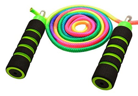 Anna's Rainbow Rope; Durable Outdoor Tie-Dye Cloth Jump Rope for Kids - Adjustable Skipping Rope with Foam Handles and Woven Cloth Cord