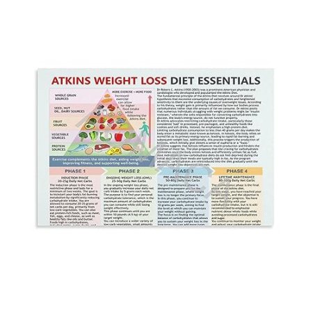 Atkins Weight Loss Diet Plan Poster Pyramid Food Intake Poster Reduce Carbohydrate Intake Diet Poste Canvas Painting Posters And Prints Wall Art Pictures for Living Room Bedroom Decor 20x30inch(50x75