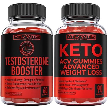 Atlantis Nutrition Testosterone Booster 2-Pack (120 Gummies) + Keto Apple Cider Vinegar 90 Gummies