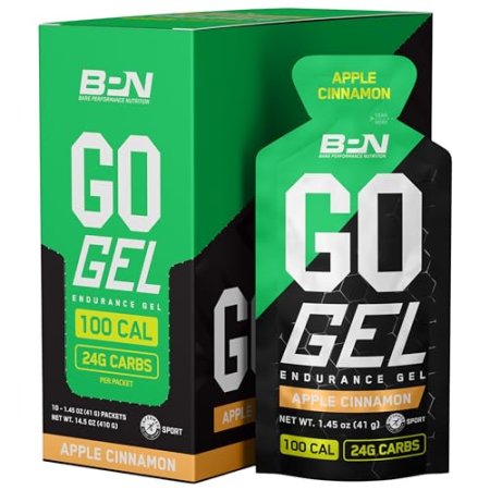 BARE PERFORMANCE NUTRITION, BPN Go Gel Endurance Gel, Vegan + Gluten Free Running Gel with 24g of Carbohydrates & 100 Calories per Gel Pack, 10 Single-Serving Gel Packs, Apple Cinnamon