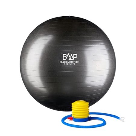 Black Mountain Products Professional Grade Exercise Stability Yoga Ball, Foot Pump, Ball Plug, Plug Puller, 2000 Pounds Static Weight Capacity Antiburst