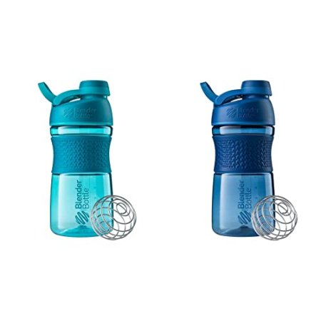 BlenderBottle 20-Ounce SportMixer Protein Shaker Bottles with BlenderBall Wire Whisk, Navy and Teal