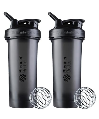 BlenderBottle Classic V2 Shaker Bottle Perfect for Protein Shakes and Pre Workout, 28-Ounce, Black, 2 Pack