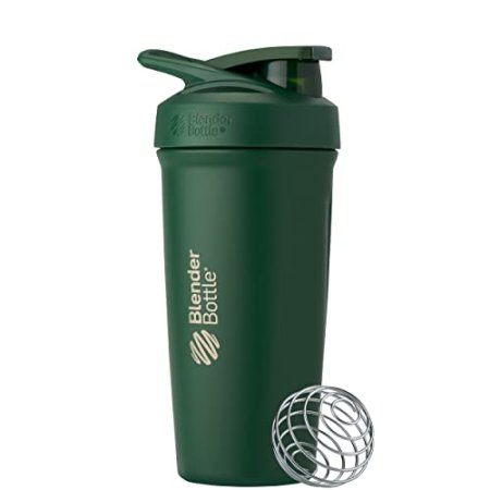 BlenderBottle Strada Shaker Cup Insulated Stainless Steel Water Bottle with Wire Whisk, 24-Ounce, Forest