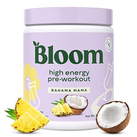 Bloom Nutrition High Energy Pre Workout Powder, Amino Energy with Beta Alanine, Ginseng & L Tyrosine, Natural Caffeine Powder from Green Tea Extract (Bahama Mama, 30 Servings (Pack of 1))