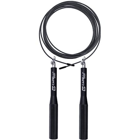 Capelli Sport Jump Rope for Exercise, Skipping Rope for Speed Cardio Training, Metal Handles, Black, 9 ft