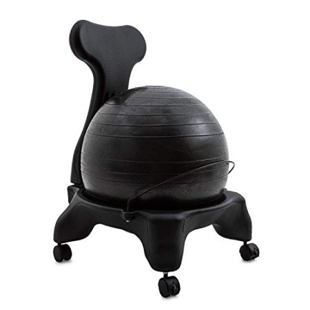 Champion Sports Exercise Ball Chair with Included Hand Air Pump: FitPro Balance Ball Chair with Wheels and Back Support – Multiple Styles