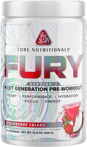Core Nutritionals Fury V2: Pre-Workout Powder to Maximize Performance in The Gym W/Zum-XR® Caffeine, L-CItruline, and Alpha GPC (40 Scoops) (Strawberry Colada)