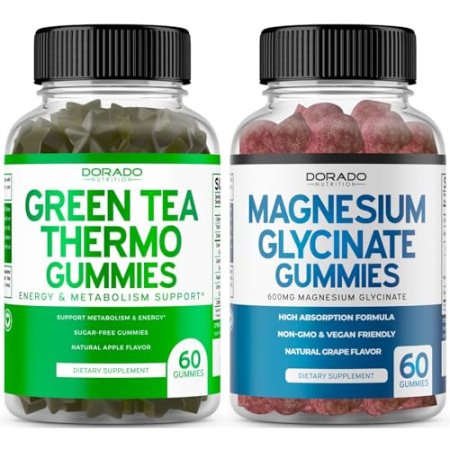 DORADO NUTRITION Green Tea Fat Burner Gummies (60 Gummies) and Magnesium Glycinate Gummies 600mg (60 Gummies)