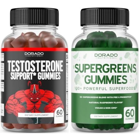 DORADO NUTRITION Testosterone Booster for Men Gummies (60 Gummies) and Supergreens Gummies with 8 Ingredient Blend (60 Gummies)