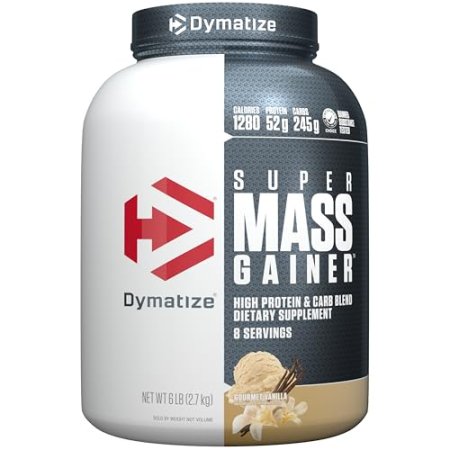 Dymatize Super Mass Gainer Protein Powder, 1280 Calories & 52g Protein, Gain Strength & Size Quickly, 10.7g BCAAs, Mixes Easily, Tastes Delicious, Gourmet Vanilla, Gourmet Vanilla, 6 Pound (Pack of 1)