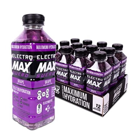 ELECTROMAX SUERO Zero Sugar Electrolyte Drink for Hydration and Recovery, Zero Calorie Sports Drink, 21.3 Fl Oz, Grape, 12 Count