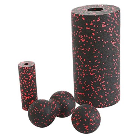 Foam Fascia Roller Set Fitness Yoga Massage Balls Hollow Foam Muscle Massager Kit 4PCS Red,Peanut Massage Ball