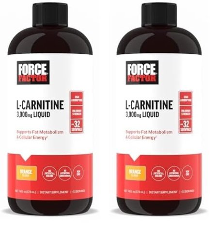 Force Factor L Carnitine Supplement, Liquid L-Carnitine 3000 mg to Help Turn Fat Into Energy, Support Muscle Recovery, and Boost Cellular Energy, Maximum Strength, Non-GMO, Orange Flavor, 16 Oz.