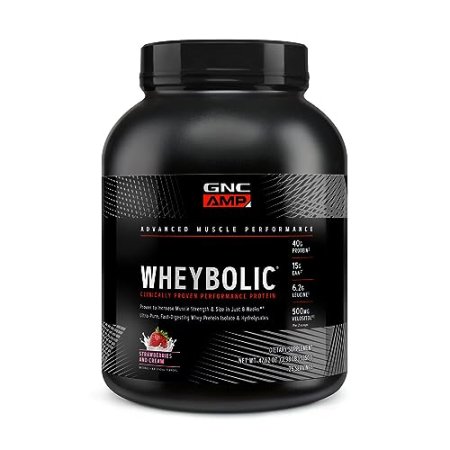 GNC AMP Wheybolic Protein Powder | Targeted Muscle Building and Workout Support Formula | Pure Whey Protein Powder Isolate with BCAA | Gluten Free | Strawberries and Cream | 25 Servings