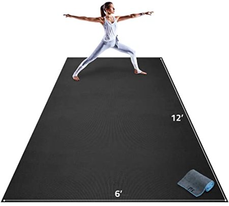 Gorilla Mats Premium Extra Large Yoga Mat – 12' x 6' x 8mm Extra Thick & Ultra Comfortable, Non-Toxic, Non-Slip Barefoot Exercise Mat – Works Great on Any Floor for Stretching, Cardio or Home Gym Workouts