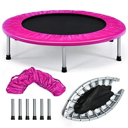 GYMAX Rebounder Trampoline for Adults, 38” Fitness Trampoline with Safety Pad, Foldable Mini Exercise Trampoline for Indoor/Outdoor, Small Workout Trampoline for Backyard, Living Room