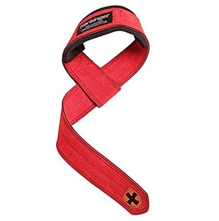 Harbinger Padded Leather Lifting Straps, Red