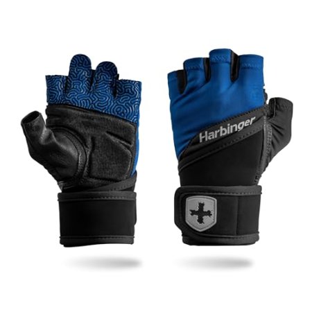 Harbinger Training Grip Wrist Wrap Gloves - Enhanced Grip & Wrist Support, Breathable Lycra Back, Padded Leather Palm, Half-Finger Design, Quick Pull Tabs - Ideal for Weightlifting, Gym - Men's