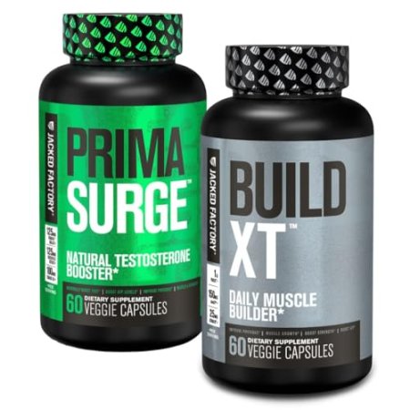 Jacked Factory PRIMASURGE Testosterone Booster for Men (60 Capsules) & Build-XT Daily Muscle Builder & Performance Enhancer | Muscle Building Supplements for Muscular Strength & Growth