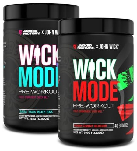 Jacked Factory X John Wick - Wick Mode Pre Workout Powder - Intense Energy, Battle-Ready Focus, Unstoppable Commitment, and Sheer Will - Baba Yaga Blue Raz & Osaka Cherry Blossom (80 Servings)