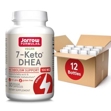 Jarrow Formulas 7-Keto DHEA 100 mg, Dietary Supplement for Fatty Acid and Carbohydrate Metabolism Support, 30 Veggie Capsules, 15-30 Day Supply, Pack of 12