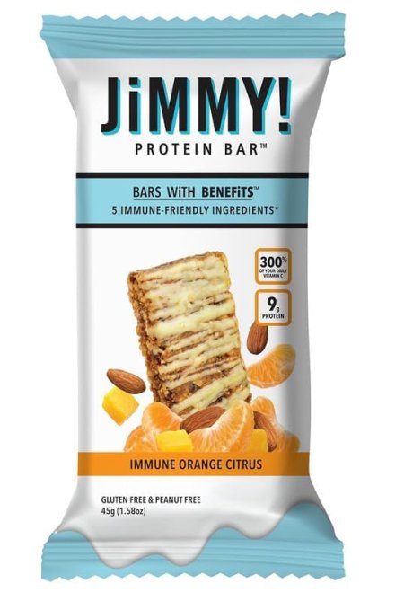 JiMMY'S Immune! Citrus Blast Immune Support Bar - 15 Count - Protein Bar with Immune Fortifying Ingredients: Vitamin C, Turmeric, Orange, Mango, Acerola Cherry and Almonds