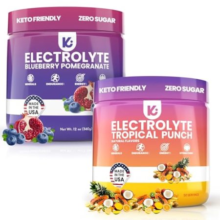 Keppi Keto Electrolytes Powder Bundle No Sugar - Zero Carbs - Made in USA - Advanced Hydration, Performance & Recovery - Tropical Punch & Blueberry Pomegranate Flavor - Mixes Easily No Clumps