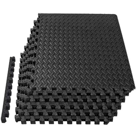 Mat Block Interlocking Foam Tiles Puzzle Mats for Floor 24 SQ FT, 1/2 inch, 6 Tiles, EVA Gym Mat Flooring Exercise Equipment Mat for Home Gym Equipment, Black, 6pcs