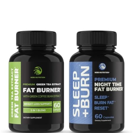 Night Time Fat Burner and Green Tea Weight Loss Pills | 24/7 Fat Burner & Metabolism Booster with Green Coffee & Raspberry Ketones | Appetite Suppressant & Belly Fat Reducer | 60 Capsules Each