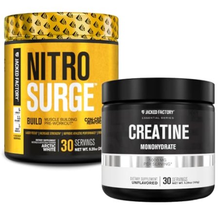 Nitrosurge Build Pre Workout with Creatine for Muscle Building (30 Servings, Arctic White) & Creatine Monohydrate Powder for Muscle Growth, Increased Strength, & Recovery (30 Servings, Unflavored))