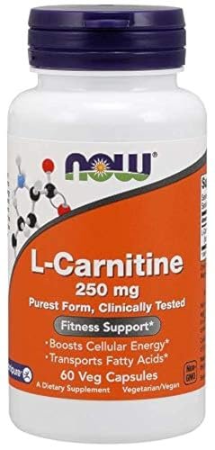 NOW L-carnitine 250mg, 60 Capsules (Pack of 2)