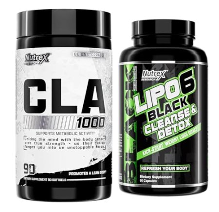 Nutrex Research CLA, 90 Soft Gels - 1000mg Conjugated Linoleic Acid - and Lipo-6 Cleanse & Detox for Weight Loss