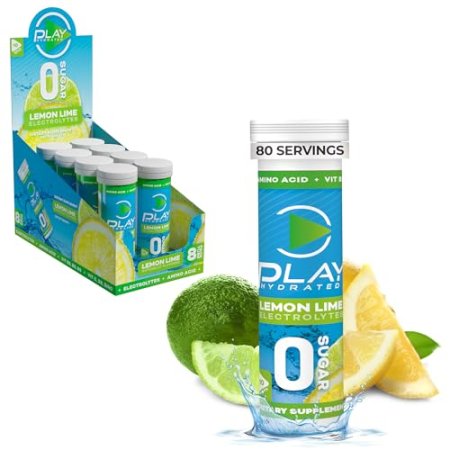 Play Hydrated Electrolyte Tablets - Natural & Sugar-Free Hydration Tablets, Provides Sports Hydration Electrolytes with Vitamins, Energy, Immunity & Muscle Recovery | Lemon Lime Pack, 80 Tablets