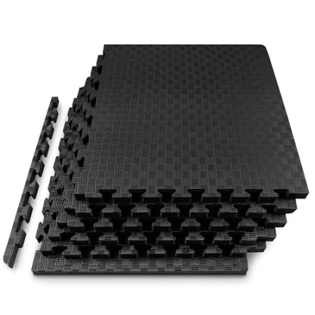 ProsourceFit Exercise Puzzle Mat ½ or 1-in, Checkered EVA Foam Floor Tiles w/Non-Slip Texture, Gym Mat with Interlocking Foam Tiles for Adjustable Surface, Shock Absorbing and Waterproof Gym Flooring