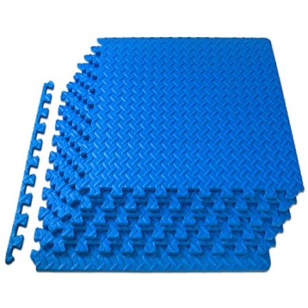 ProsourceFit Puzzle Exercise Mat ½ in, EVA Interlocking Foam Floor Tiles for Home Gym, Mat for Home Workout Equipment, Floor Padding for Kids, Blue, 24 in x 24 in x ½ in, 48 Sq Ft - 12 Tiles