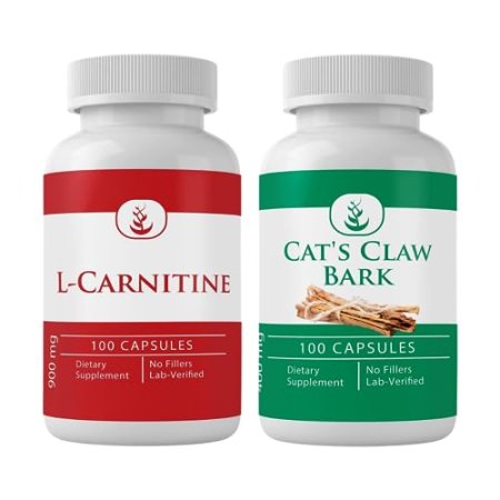 PURE ORIGINAL INGREDIENTS L-Carnitine and Cat's Claw Bark Bundle, 100 Capsules Each, Always Pure, No Additives or Fillers