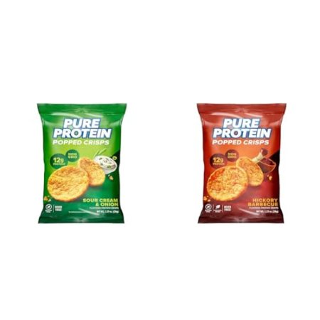 Pure Protein Popped Crisps Bundle with Sour Cream & Onion and Hickory Barbecue Flavors, High Protein Snack, 12G Protein, 1.27oz, 12 Count